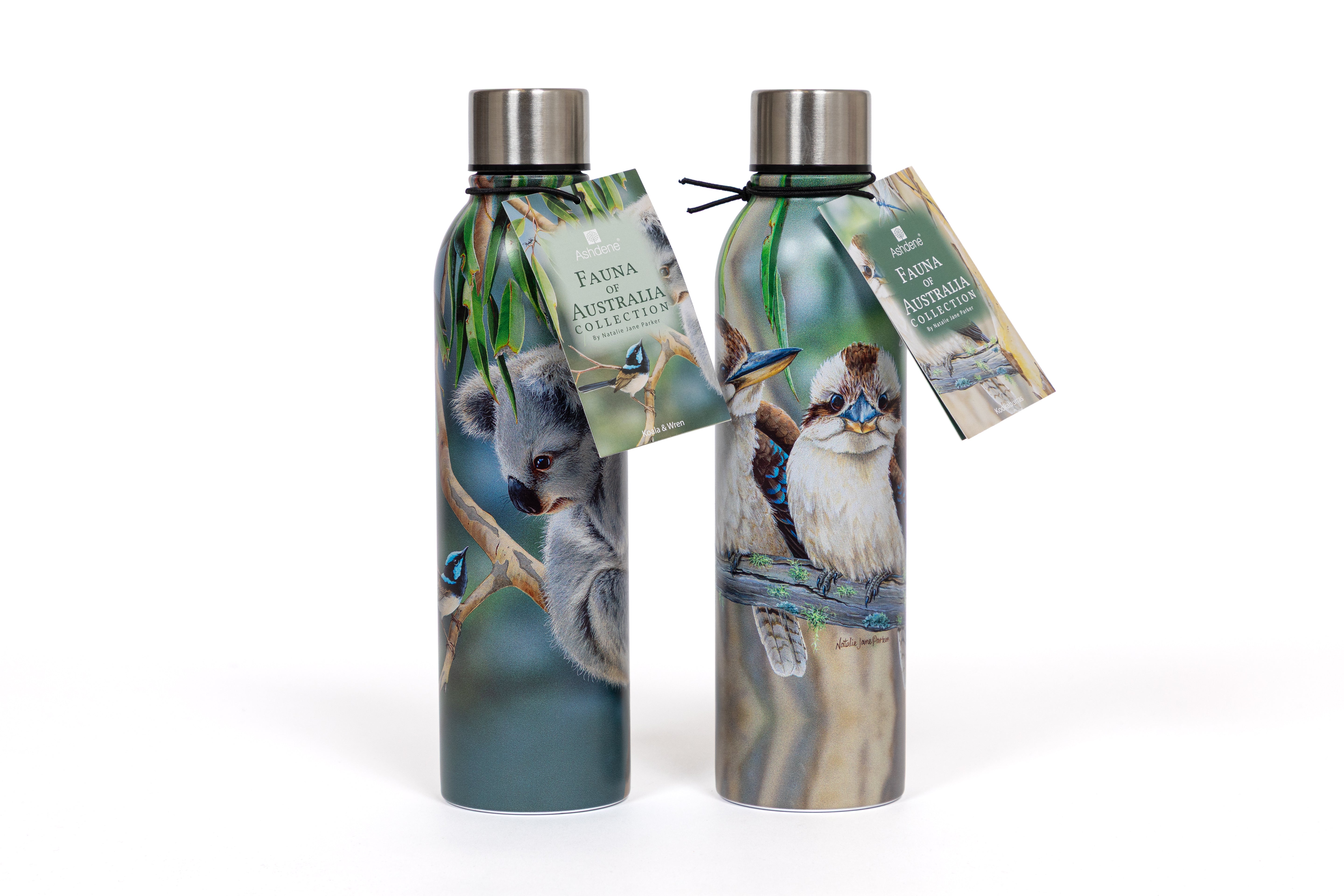 Drink bottle - Fauna of Aus Kookaburras / Koala from Natalie Jane Parker