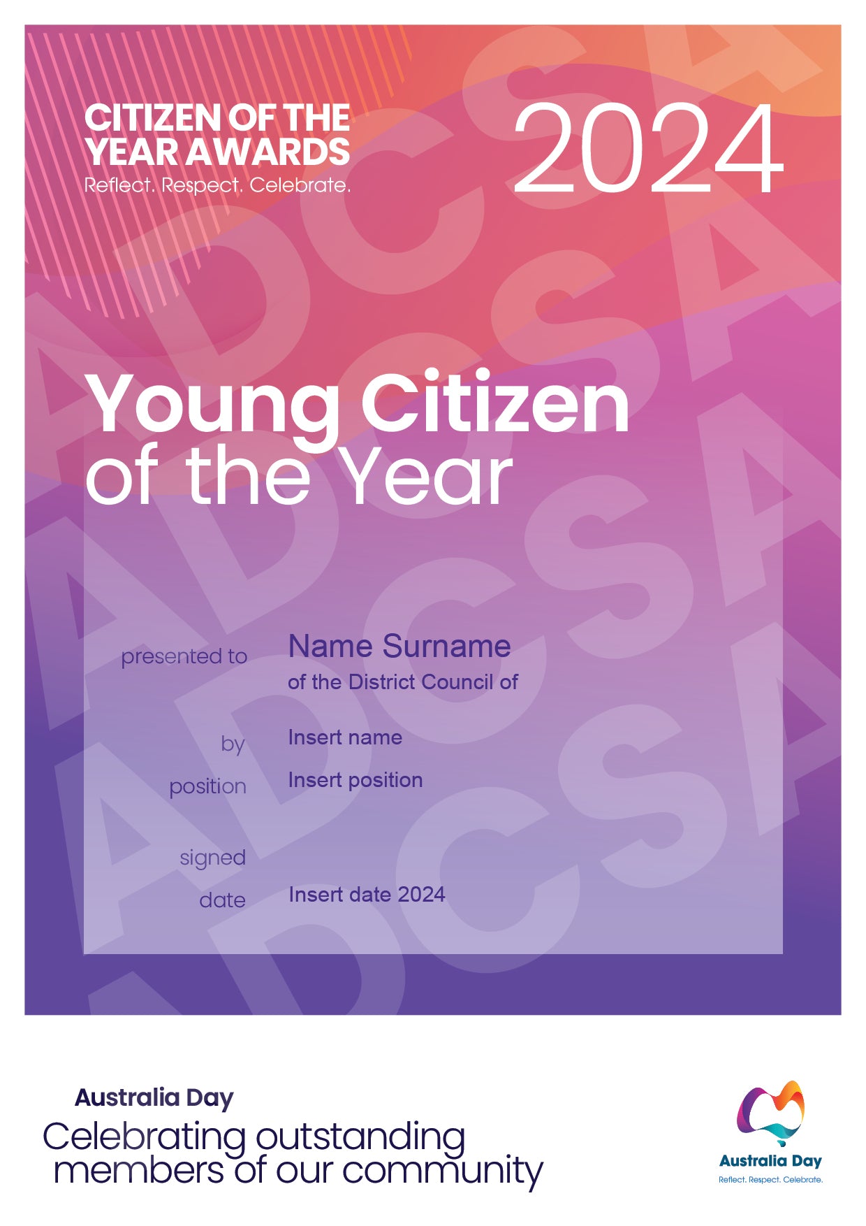 Digital Australia Day 2024 Citizen of the Year Award Certificates